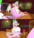  3d_(artwork) anthro clothed clothing comic digital_media_(artwork) dragon duo english_text friendship_is_magic hasbro hi_res male muscular muscular_male my_little_pony nude papadragon69 profanity scalie sitting spike_(mlp) square_crossover text 