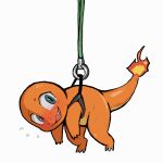  1:1 ambiguous_gender animated blush bodily_fluids bound charmander fangs generation_1_pokemon harness hi_res nintendo pokemon pokemon_(species) scalie short_playtime simple_background solo sweat sweatdrop teeth twentyfur white_background 