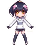  1girl african_penguin_(kemono_friends) black_hair full_body gloves hikarikmy hood hoodie kemono_friends kemono_friends_v_project kneehighs long_hair looking_at_viewer multicolored_hair penguin_girl pink_hair ponytail shoes shorts simple_background socks solo virtual_youtuber white_hair yellow_eyes 