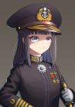  1girl absurdres black_hair blue_eyes hearts_of_iron high_collar highres holding holding_sword holding_weapon huihuang_rongyao kaiserreich kuomintang light_smile medal military_uniform naval_uniform portrait sword uniform wang_jingwei weapon world_war_ii 
