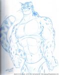  2007 abs anthro biceps biped cheetah clothed clothing cooner english_text exatron eyewear felid feline fur glasses hair male mammal monochrome muscular muscular_anthro muscular_male navel pecs signature sketch standing tail text toony underwear underwear_only url 