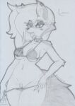  2023 anthro bedroom_eyes bikini bikini_pull blush bodily_fluids bottomwear bottomwear_pull breasts canid canid_demon canine clothing clothing_pull collar demon drooling female genital_fluids genitals graphite_(artwork) hair hellhound helluva_boss innie_pussy looking_at_viewer loona_(helluva_boss) lunaris_parukia mammal narrowed_eyes navel piercing pussy pussy_juice saliva seductive solo spiked_collar spikes swimwear swimwear_pull tongue tongue_out traditional_media_(artwork) 