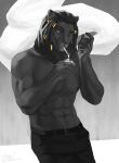  anthro black_body black_fur cross dreadlocks felid fur hi_res horus_wild kraaisha lion male mammal muscular muscular_anthro muscular_male pantherine smoking solo 