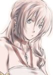  1girl blue_eyes breasts choker earrings final_fantasy final_fantasy_xiii final_fantasy_xiii-2 jewelry long_hair looking_at_viewer lowres necklace pink_hair serah_farron side_ponytail simple_background solo white_background yokutsuki_noa 