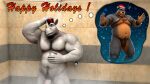  2020 abs anthro belly biceps black_body black_fur black_hair blush body_hair braford brown_body brown_fur canid canine canis chest_hair christmas chuck_(braford) clothing dated domestic_dog duo english_text facial_hair faucet fur goatee grey_body grey_skin hair hand_in_hair happy_holidays harness hi_res holidays julian_(braford) male mammal mastiff molosser musclegut navel new_year_2020 nipples nude pawpads pecs pictographics pubes red_hair rhinoceros rottweiler shower signature snow snowing steam surprised_expression text thong thought_bubble tile tile_wall touching_hair triceps underwear wall_(structure) wet wet_body wet_skin wristband 