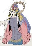  alear_(female)_(fire_emblem) alear_(fire_emblem) alternate_costume blue_eyes blue_hair bracelet breasts cleavage cleavage_cutout clothing_cutout dress fire_emblem fire_emblem_engage full_body hair_between_eyes heterochromia highres jewelry long_dress long_hair multicolored_hair negiwo red_eyes red_hair tiara two-tone_hair very_long_hair white_background 