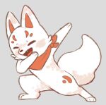  2023 ambiguous_gender aztepyeen canid canine clothing dabbing digital_drawing_(artwork) digital_media_(artwork) eyes_closed fangs fox fur fuzai_(youshouyan) mammal meme open_mouth paws red_clothing red_ears semi-anthro smile solo tail teeth tongue white_body white_ears white_fur white_tail 