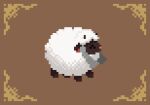  ^_^ animal_focus border brown_background closed_eyes commentary english_commentary full_body no_humans pixel_art pokemon pokemon_(creature) sheep simple_background solo standing wisgarus wooloo yellow_border 