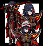  1girl absurdres adepta_sororitas armor cape chainsaw chainsword crossover highres holding holding_chainsaw holding_sword holding_weapon kekel kill_la_kill matoi_ryuuko pauldrons power_armor scar scar_on_face short_hair shoulder_armor sword warhammer_40k weapon 