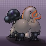  anthro balls big_butt butt butt_focus digital_media_(artwork) generation_7_pokemon genitals hi_res latex latex_skin lepki looking_at_viewer looking_back male nintendo pokemon pokemon_(species) presenting rear_view rubber salandit simple_background smile softestpuffss solo tail 