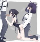  3girls absurdres black_dress black_hair black_necktie black_pants blue_archive china_dress chinese_clothes clothed_sex cum cum_in_mouth cum_overflow dress erection fff_threesome from_side futa_with_female futanari group_sex highres kisaki_(blue_archive) kneeling long_sleeves makura_u9b multiple_girls necktie pants penis purple_hair sex sex_from_behind shirt sleeveless sleeveless_dress standing sunglasses threesome twintails uncensored white_shirt 