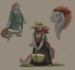 anthro basket breasts cleavage clothed clothing container dress female final_fantasy flower freckles fur grey_body hair hat headgear headwear izrez long_ears long_tail mammal neckerchief nu_mou orange_body orange_fur orange_hair plant pouches smile solo square_enix sunflower tail 
