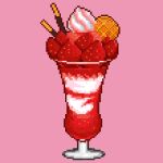  cup fan_(fantasy71199) food food_focus fruit lowres no_humans original parfait pink_background pixel_art pocky simple_background strawberry 