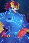  2023 abs absurd_res anthro asian_mythology aurelion_sol_(lol) barazoku biceps big_muscles big_pecs blue_body blue_eyes claws digital_media_(artwork) dragon east_asian_mythology eastern_dragon erection front_view genitals hair hi_res istani league_of_legends looking_at_viewer male muscular muscular_anthro muscular_male muscular_thighs mythology nipples nude open_mouth pecs penis pupils riot_games scalie serratus simple_background slit slit_pupils solo space triceps vein veiny_muscles veiny_penis 