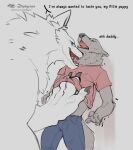  anthro canid canine claws clothed clothing duo english_text fur male male/male mammal size_difference text torn_clothing were werecanid werecanine werewolf white_body white_fur zephyxus 