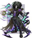  1boy alolin_(pazuzu)_(dislyte) amonsyd claws dislyte english_commentary furry furry_male highres holding holding_mace holding_weapon jewelry lion_boy looking_at_viewer mane multicolored_hair pawpads pendant signature simple_background streaked_hair torn_clothes weapon 