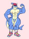  anthro bat blue_body bulge cleats clothing fish footwear hat headgear headwear hi_res himbo hybrid male mammal marine muscular muscular_male null_bulge null_symbol redesign shadowed_eyes shark shark_tail shoes sneakers solo thick_thighs tiburalgo 