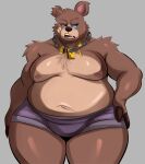  absurd_res anthro baby_bear_(puss_in_boots) bear belly blue_eyes brown_body brown_fur clothing fur hi_res jewelry male mammal nathanatwar navel necklace nipples overweight puss_in_boots_the_last_wish solo underwear 