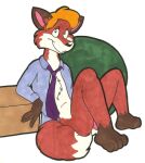  blonde_hair bottomless canid canine clothed clothing erection fox hair male mammal necktie shirt tabbiewolf topwear 