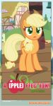  absurd_res accessory applejack_(mlp) black_border border building clothing cowboy_hat cutie_mark dialogue ears_up earth_pony equid equine estories female feral floor freckles friendship_is_magic frown hair_accessory hair_tie hasbro hat headgear headwear hi_res horse mammal my_little_pony outside plant pony ponyville shrub solo too_late train_station tree wood wood_floor 