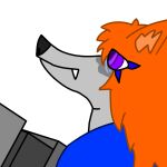  anthro blue_clothing blue_eyelashes blue_shirt blue_topwear building canid canine clothing edith_(edithrawrz) edithrawrz female fox fur grey_body grey_fur hair hi_res mammal orange_hair purple_eyes shirt simple_background topwear trans_(lore) trans_woman_(lore) white_sky 