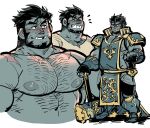  1boy abs armor bara beard blush chest_hair cleric colored_skin cropped_torso dungeons_and_dragons facial_hair full_body garza_(kokukokuboo) green_skin grin hammer happy_aura highres hip_vent kokukokuboo large_areolae large_pectorals looking_ahead male_focus mature_male monster_boy multiple_views muscular muscular_male navel_hair nipples nude orc original pauldrons pectoral_cleavage pectorals pelvic_curtain planted pointy_ears short_hair shoulder_armor sidepec smile strongman_waist thick_eyebrows thick_thighs thighs tusks 