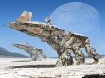  absurdres at-at chenlongque concept_art desert dirty dust_cloud energy_cannon highres machinery mecha moon mountain no_humans original planet radar_dish radio_antenna realistic redesign robot science_fiction star_wars walker_(robot) 