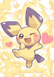  full_body heart looking_at_viewer no_humans one_eye_closed open_mouth pichu pokemon pokemon_(creature) solo tansho 