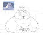  2022 5_fingers 5_toes anthro bear belly big_belly breasts eyelashes feet female fingers hi_res mammal navel overweight overweight_anthro overweight_female pawpads polar_bear real sirmasterdufel sitting smile snow_sculpture solo thick_thighs toes ursine wide_hips 
