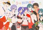  3girls 5boys arval_(fire_emblem) ball beachball bikini byleth_(female)_(fire_emblem) byleth_(female)_(summer)_(fire_emblem) byleth_(fire_emblem) byleth_(male)_(fire_emblem) character_balloon claude_von_riegan claude_von_riegan_(summer) coconut coconut_cup d_kenpis dark-skinned_male dark_skin dimitri_alexandre_blaiddyd dimitri_alexandre_blaiddyd_(summer) dual_persona edelgard_von_hresvelg edelgard_von_hresvelg_(summer) fire_emblem fire_emblem:_three_houses fire_emblem_heroes fire_emblem_warriors:_three_hopes food highres looking_at_viewer male_swimwear multiple_boys multiple_girls official_alternate_costume one-piece_swimsuit popsicle shez_(female)_(fire_emblem) shez_(female)_(summer)_(fire_emblem) shez_(fire_emblem) shez_(male)_(fire_emblem) shez_(male)_(summer)_(fire_emblem) sothis_(fire_emblem) sunglasses swim_trunks swimsuit visor_cap yuri_leclerc 