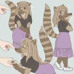  anthro boop clothed clothing coati duo ekaki510 female footwear human kemono mammal nose_boop procyonid shoes solo_focus 