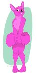  anthro big_tail black_eyes black_nose canid canine canis fur hybrid lagomorph leporid male mammal nowandlater paws pink_body pink_fur rabbit solo tail wolf 