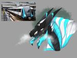  4:3 alstom alstom_metropolis black_body black_horn black_scales blue_body blue_markings blue_scales breath dragon electric_locomotive feral grey_background hi_res horn how_to_dragon_your_train hybrid living_machine living_train living_vehicle locomorph locomotive logo machine male markings photo public_transportation rail_transit rapid_transit reptile scales scalie simple_background solo spikes split_jaw sydney_metro teeth train urban_rail_transit vehicle white_body white_eyes white_spikes xrosemarcyx 