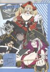  anne_bonny_(fate) bartholomew_roberts_(fate) beard blonde_hair breasts christopher_columbus_(fate) edward_teach_(fate) evil_grin evil_smile facial_hair fate/grand_order fate_(series) flag francis_drake_(fate) grin hat highres large_breasts long_beard mary_read_(fate) multiple_girls official_art old old_man open_mouth pink_hair pirate pirate_hat scar scar_on_face short_hair smile wada_arco 