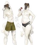  2021 anthro belly borzoi bottomwear candy candy_bar canid canine canis cettus clothed clothing comparison dessert domestic_dog food fur hand_on_hip hi_res holding_food holding_object hunting_dog male mammal pants shorts sighthound simple_background slightly_chubby slightly_chubby_anthro slightly_chubby_male slim standing stretching topless underwear underwear_only walking weight_gain white_background white_body white_fur 