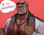  absurdres bara dark_skin facial_hair highres jacket jewelry large_pectorals muscular muscular_male necktie pectorals pokemon ring ruslorc sawyer_(pokemon_masters_ex) sunglasses valentine white_hair white_jacket 