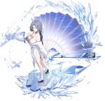  1girl aircraft airplane artist_request azur_lane bare_shoulders between_breasts blue_eyes bow breasts choker cleavage collarbone crossover floral_print folding_fan grey_hair hair_bow hand_fan highres holding holding_fan huge_breasts ice japanese_clothes kimono large_breasts logo long_sleeves medium_hair multiple_views obi off_shoulder official_art open_mouth parted_bangs ribbon sash scroll senran_kagura senran_kagura_new_link smile torn_clothes white_bow white_kimono wide_sleeves yumi_(senran_kagura) 