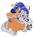  absurd_res big_breasts big_butt blue_hair breasts butt capcom darkstalkers felicia_(darkstalkers) felid feline female feral fur hair hi_res humanoid mammal open_mouth pawpads paws pupils sharp_teeth simple_background slit_pupils sssonic2 tail tan_body tan_skin teeth white_body white_fur yellow_eyes 