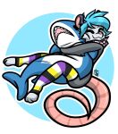  absurd_res ambiguous_gender anthro blahaj blue_hair clothed clothing cuddling didelphid digital_media_(artwork) eyes_closed feet fur grey_body grey_fur hair happy hi_res ikea legwear lgbt_pride mammal marsupial nonbinary_(lore) nonbinary_pride_colors partially_clothed paws plushie pride_colors quiflex rodent_tail round_ears shemagh simple_background smile solo tail tek_(tekthescot) tekthescot thigh_highs virginia_opossum white_body white_fur 