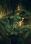  2023 aeschna anus big_breasts black_hair breasts butt clitoris detailed detailed_background digital_media_(artwork) digital_painting_(artwork) female genitals green_body green_nipples green_pussy green_skin hair humanoid humanoid_genitalia humanoid_pointy_ears humanoid_pussy long_hair looking_at_viewer mammal muscular muscular_female narrowed_eyes nipples not_furry nude orc presenting pussy sitting solo spread_legs spread_pussy spreading tusks 