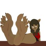  1:1 5_toes animated ankama anthro bangs brown_body brown_fur claws dofus ecaflip feet felid female foot_focus fur humanoid_feet mammal miranda_(wakfu) plantigrade simple_background sitting soles solo toe_claws toe_wiggle toes wakfu white_background zalbox34 