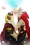  1boy 1girl blonde_hair cloak couple crown fire_emblem fire_emblem_fates hands_on_another&#039;s_hips hetero highres hood hooded_cloak open_mouth red_hood sasaki_(dkenpisss) siegbert_(fire_emblem) straddling velouria_(fire_emblem) 