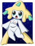  absurd_res areola blue_eyes blush breasts dreameclipsewolf female generation_3_pokemon genitals hi_res humanoid jirachi legendary_pokemon looking_at_viewer nintendo nipples open_mouth pokemon pokemon_(species) pokemorph pussy solo white_body 