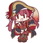  1girl :d ascot bare_shoulders bicorne boots brown_footwear chibi contrapposto fold-over_boots full_body hair_ribbon hat hololive houshou_marine leotard leotard_under_clothes looking_at_viewer navel official_art pirate pirate_hat red_ascot red_hair red_ribbon red_vest ribbon see-through see-through_leotard sleeve_cuffs sleeveless sleeveless_jacket sleeves_past_fingers sleeves_past_wrists smile solo transparent_background twintails vest virtual_youtuber |_| 