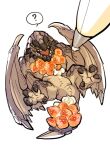  ambiguous_gender bazelgeuse capcom dairy_products feral flying_wyvern food hi_res lan_rizardon lying monster_hunter on_back open_mouth question_mark simple_background solo spread_legs spreading whipped_cream white_background wings 