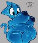  blue_body blue_fur bouncing_breasts bound breasts cartoon_network domestic_cat exposed_breasts felid feline felis female fur hi_res legs_tied mammal nicole_watterson sitting surprised_expression the_amazing_world_of_gumball 