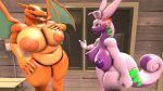  3d_(artwork) angry anthro argue belly big_breasts big_nipples breasts charizard chunky cross-popping_vein digital_media_(artwork) duo female female/female generation_1_pokemon generation_6_pokemon goodra hi_res humanoid mature_female nintendo nipples nude pokemon pokemon_(species) source_filmmaker valve wolfyxcharged00 