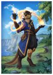 anthro clothed clothing detailed_background digital_media_(artwork) dungeons_and_dragons elemental_manipulation fire fire_manipulation hasbro hi_res jakeseeker magic magic_user male mammal mustelid otter outside solo standing wizards_of_the_coast 