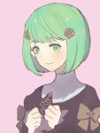  1girl fire_emblem fire_emblem:_three_houses flayn_(fire_emblem) garreg_mach_monastery_uniform green_eyes green_hair hair_ornament hairclip kh_(tanakananataka) looking_at_viewer pointy_ears solo turtleneck upper_body 