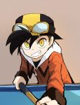  1boy backwards_hat black_hair edlsov3363 ethan_(pokemon) goggles goggles_on_headwear hat long_sleeves looking_at_viewer male_focus pokemon pokemon_(game) smile solo teeth yellow_eyes 